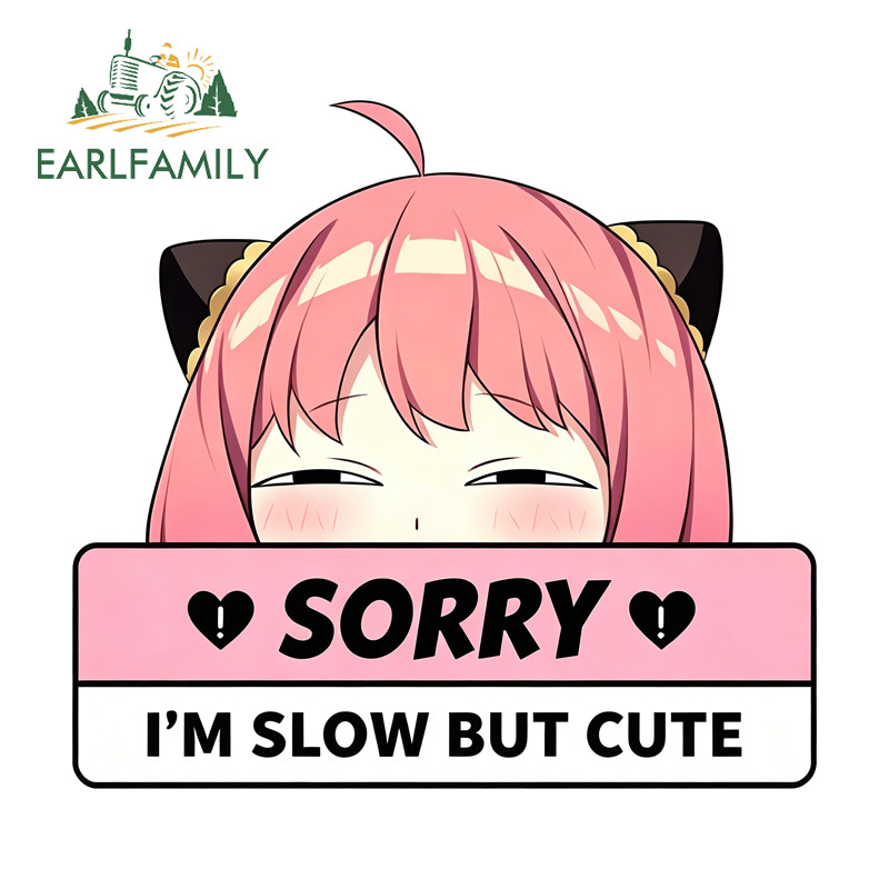 EARLFAMILY Anya Im Slow Mas Cute Car Stickers Personalidade Oclusão Scratch Campervan Veículo Bicicleta Elétrica Decalqu