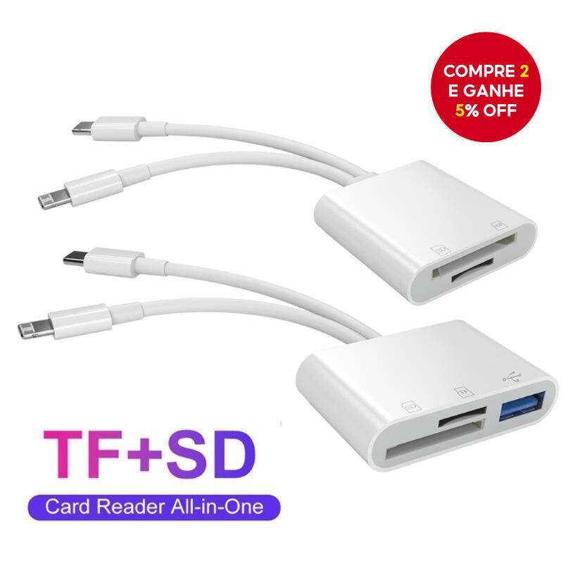 SD Card Reader 5-em-1 para Apple e Type C para USB 3.0/TF Adaptador, Memória para iPhone iPad MacBook Samsung