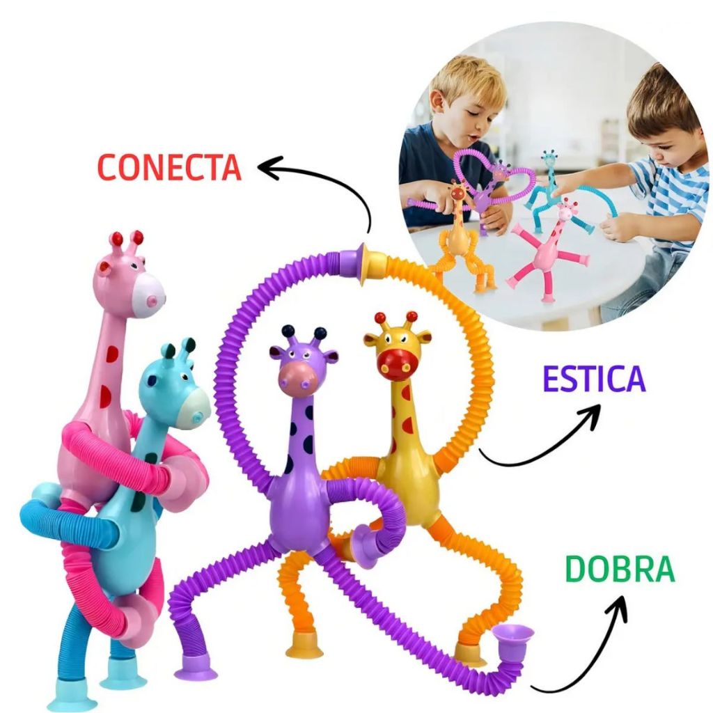 Kit 4 Girafa Estica E Gruda Melman Pop It Tubo Tik Tok Com Luz Sensorial PassaTempo