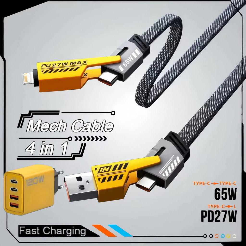 Carregador De 120W 4 Em 1 Cabo De Dados De Carregamento Rápido Tipo C IPhone 27w 65w Para Samsung Xiaomi Redmi Poco