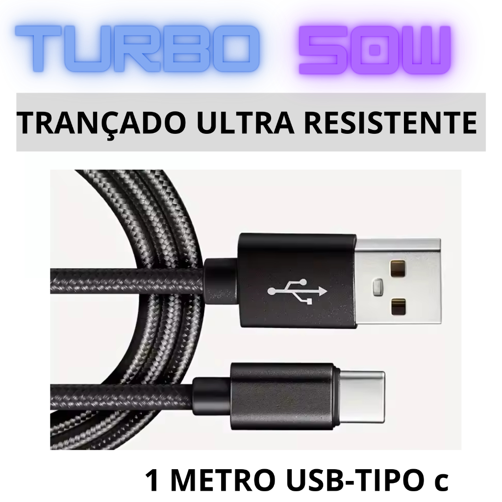 Cabo 50W ULTRA RÁPIDO Resistente USB-TIPO C compatível para iPhone 15 16 17 Moto G X Z Redmi Poco