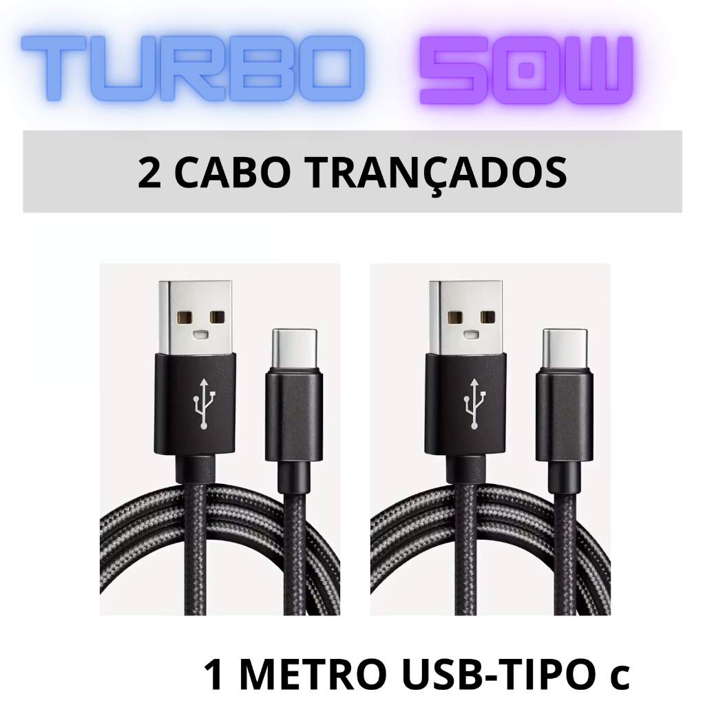2 Cabos 50W ULTRA RÁPIDO Resistente USB-TIPO C compatível para iPhone 15 16 17 Moto G X Z Redmi Poco