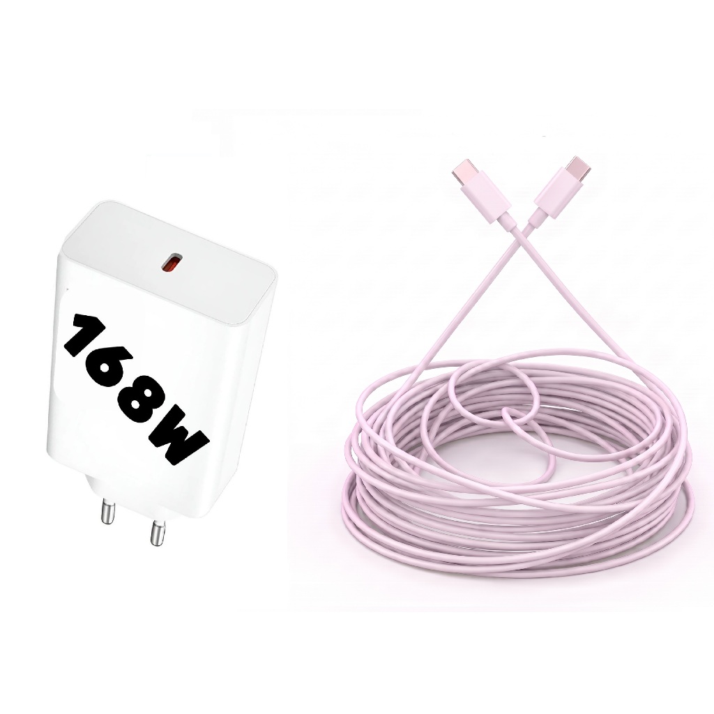 Fonte Carregador Turbo 168w BRANCO+ Cabo 1-2 Metros P/iPhone 15 16 17 Moto G Y Z Redmi Poco