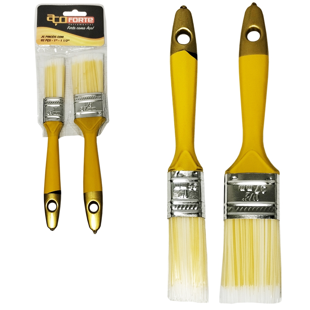 Kit de Pincel Trincha cabo amarelo 25/37 e 50mm 2 ou 3 unidades JG Pincéis