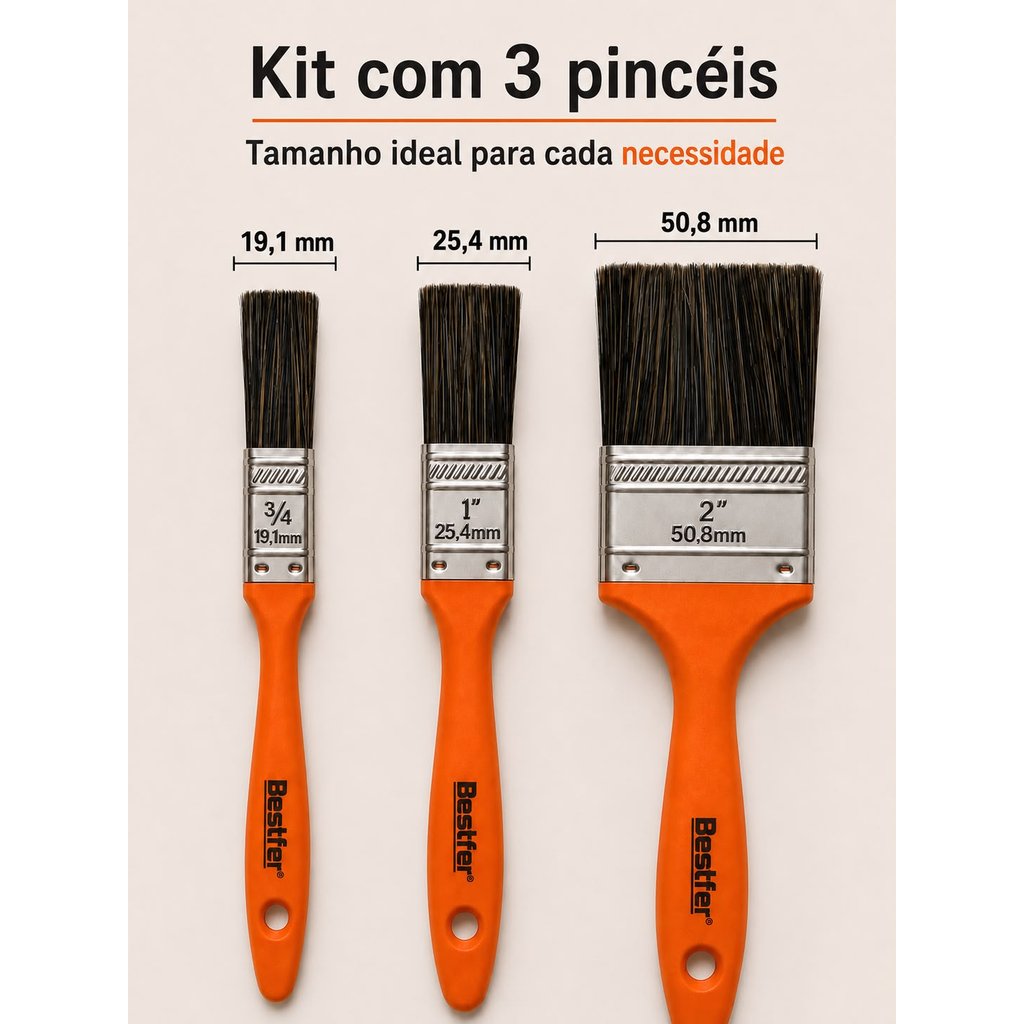 Kit 3 Pincéis Pincel de Pintura Trincha 19mm 25mm 50mm