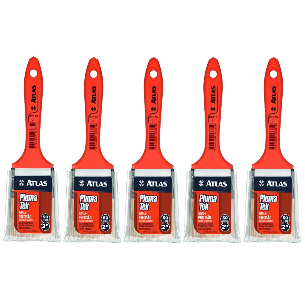 Pincel Trincha Média 50mm Para Pintura Multiuso Profissional | Atlas | Kit 05 Un