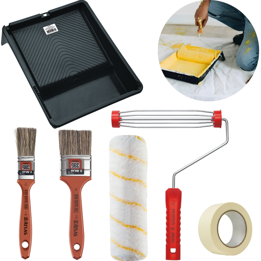 Rolo de Pintura 23cm Antirespingo + Trincha 25mm + Trincha 50mm + Bandeja 2,7L + Suporte Garfo 23cm