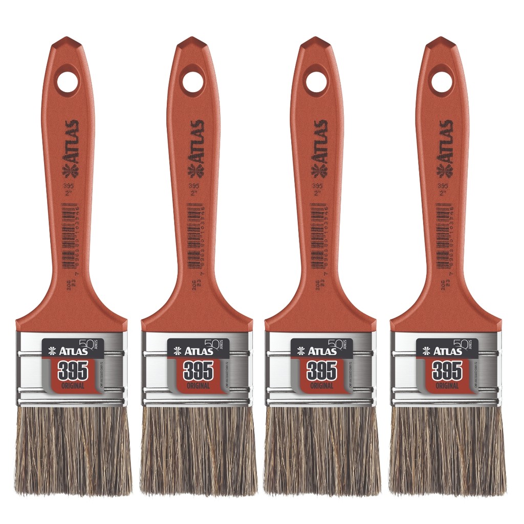 Pincel Trincha Média 50mm Cerdas Gris Para Pintura Latéx e Acrílica | Atlas | Kit 04 Un