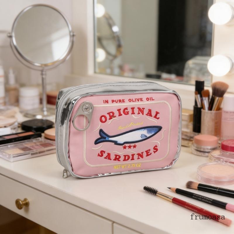 Fru Fun Fish Tin Design Cosméticas Resistentes Desgaste Bolsa Maquiagem PU Espaçosa Higiene Para Viagem Mul