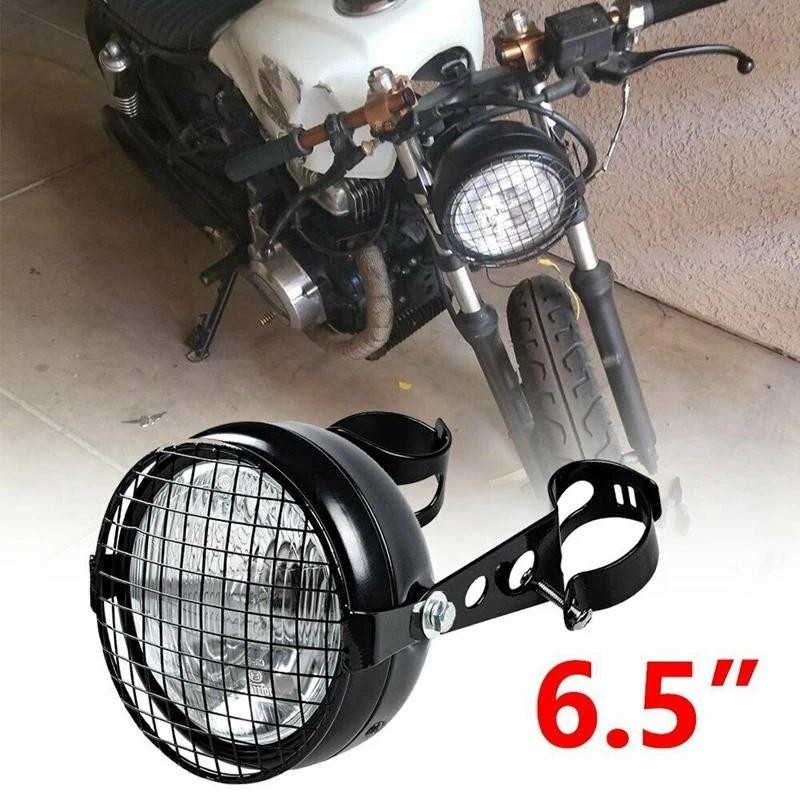 Retro Vintage Motocicleta Universal Montagem Lateral 35W 6.5 Polegada Farol Transparente Cafe Racer Com Grade + Kit De S