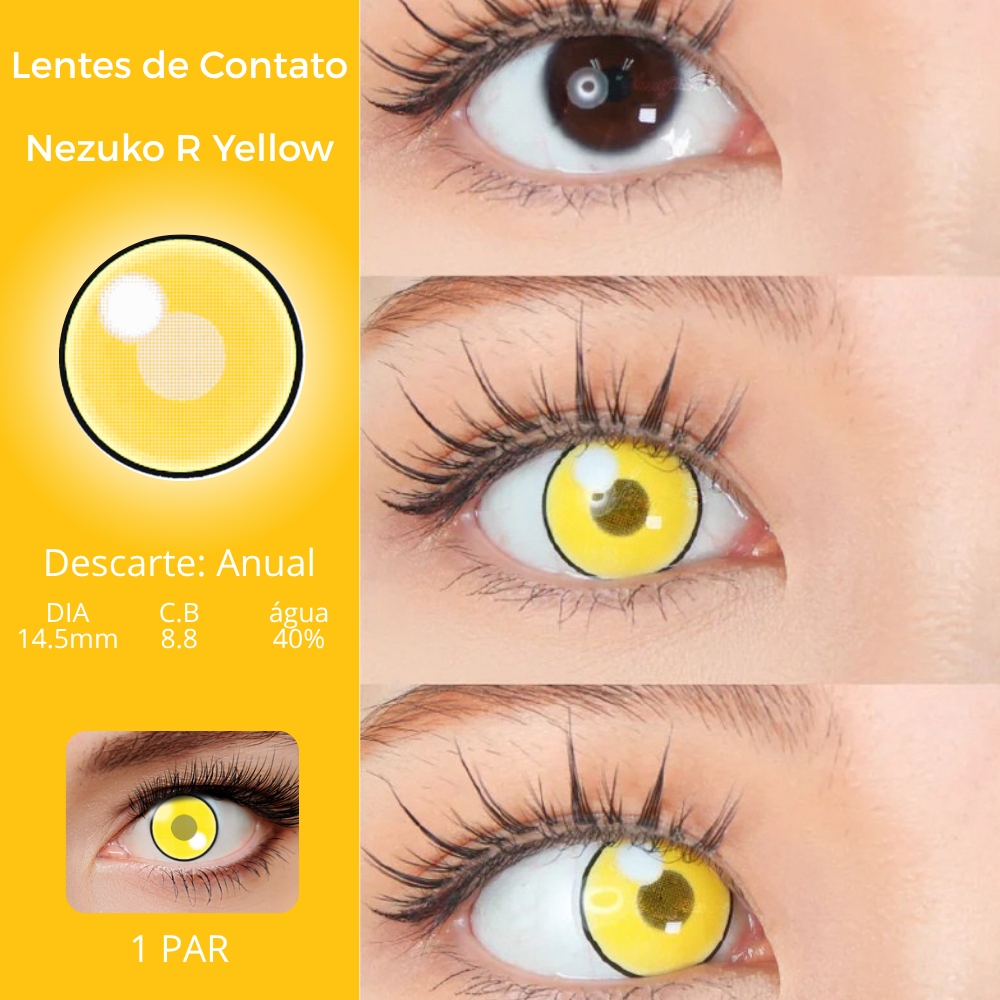 (1 par) Lentes de Contato Nezuko R Yellow Manson Amarela Freira Avatar Halloween Fantasia Cosplay Anual