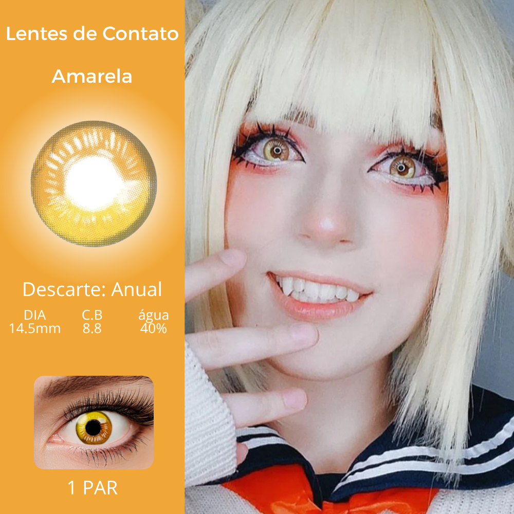 (1 par) Lentes de Contato Anime Yellow Amarela Star Guardian Halloween Fantasia Cosplay Anual