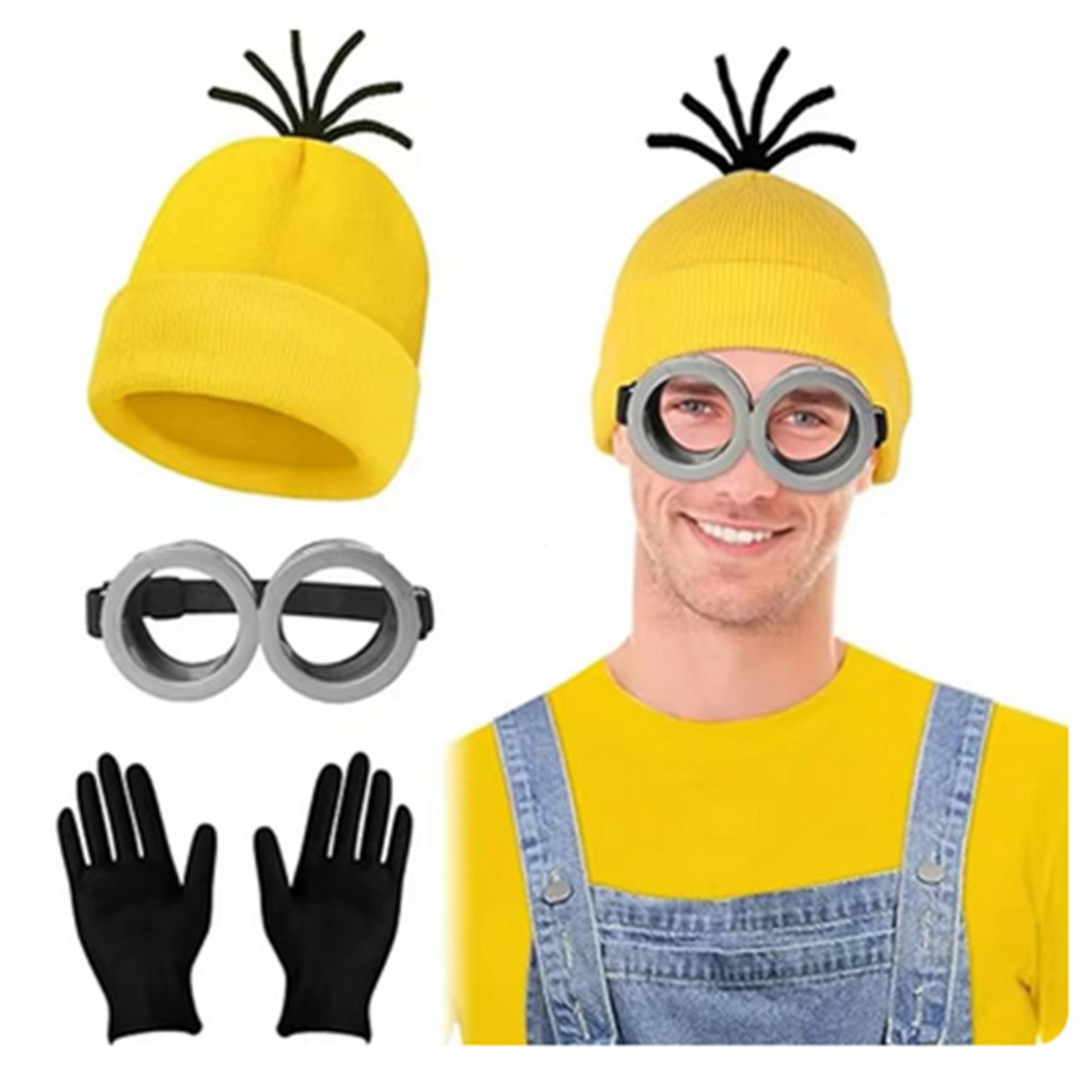 Anime Despicable Me Minions Cosplay Costume Yellow Beanie Luvas Esticadas Steampunk Goggles Fantasias De Festa De Hallow