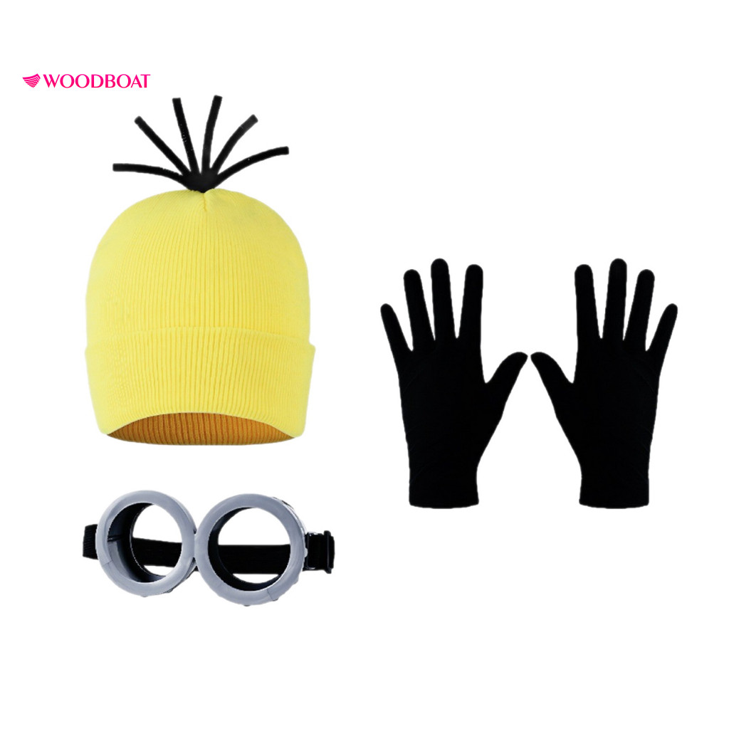 Adjustable Elastic Goggles Cosplay Props Set 3pcs Halloween Costume for Adults – Yellow Knitted Hat Steampunk Gloves U