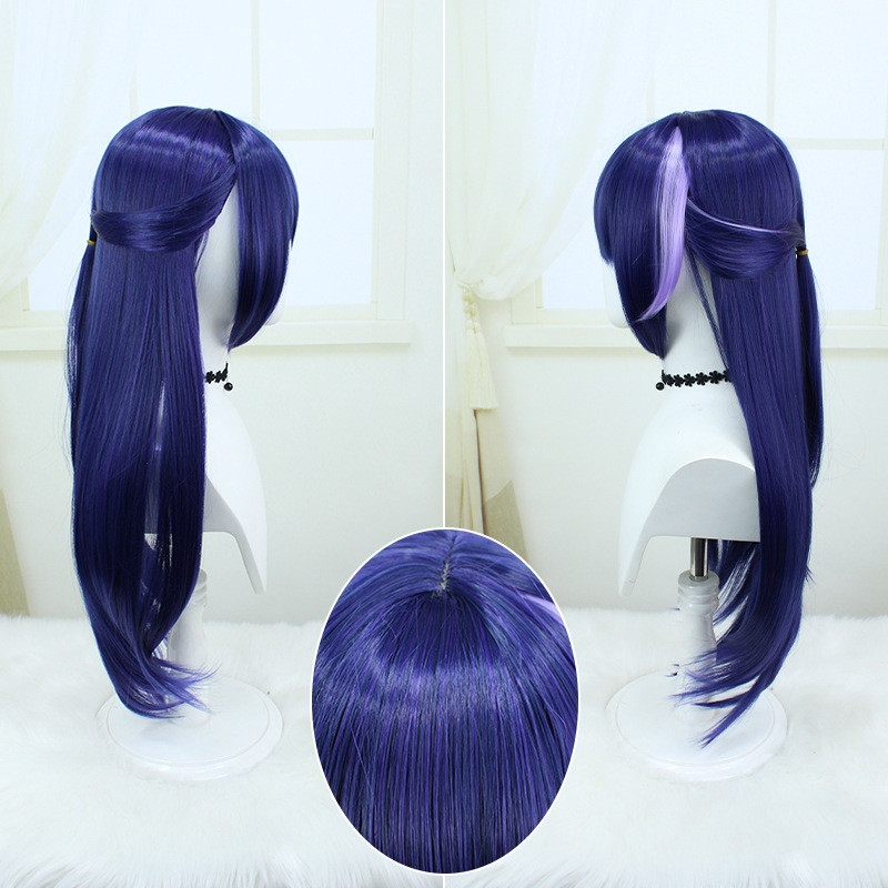 Simulated Yellow Springs, peruca longa para cosplay, top roxo com efeito de couro cabeludo danificado, peruca de anime c