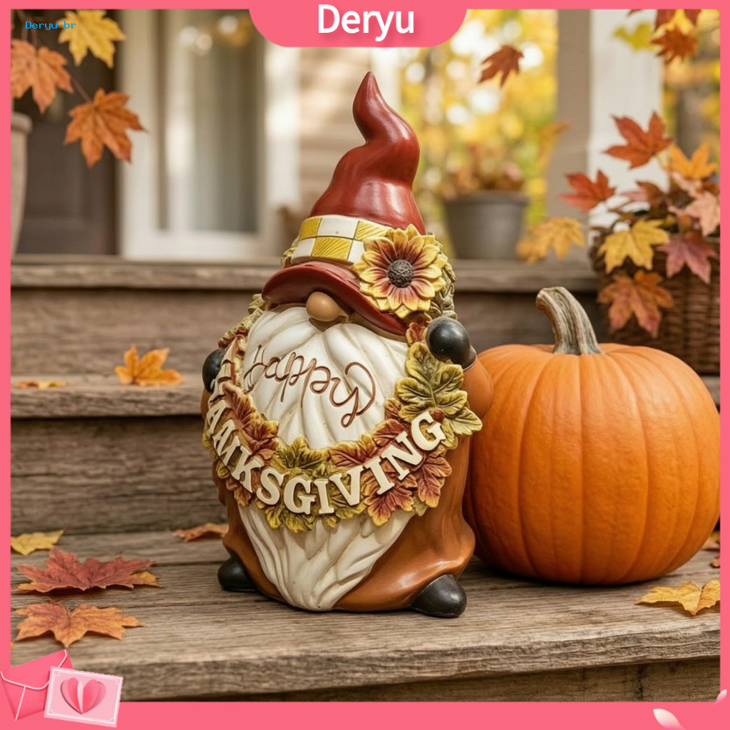 Outdoor Gnome Statue Fall Decoration Thanksgiving Figurine Autumn Harvest Decor Sunflower Maple Leaf Cartoon Dwarf Cute