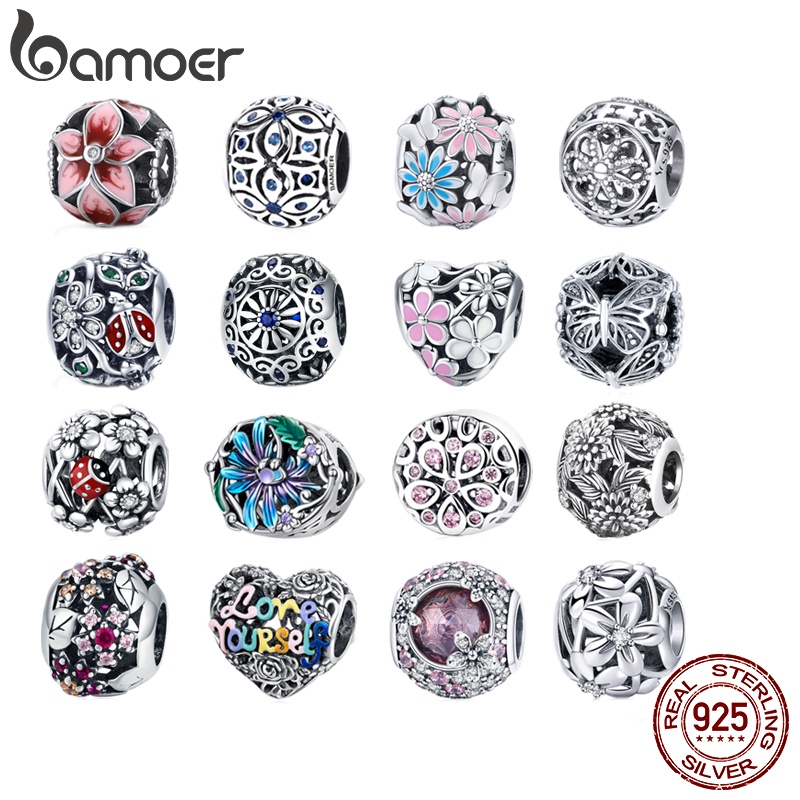 Bamoer Silver 925 Vintage Garden Sunflower Rose Maple Leaf DIY Beads for Bracelet