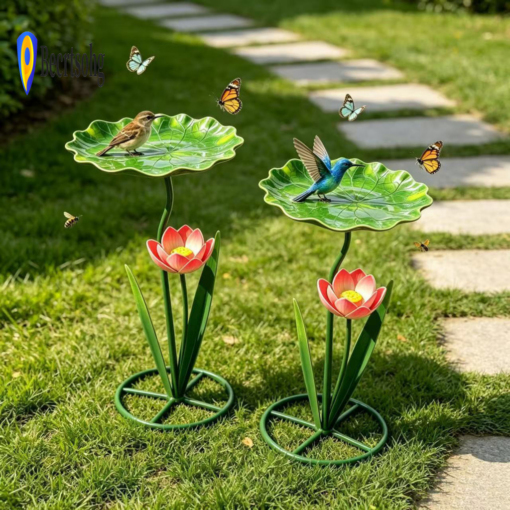 Weather Resistant Bee Feeder Metal Sunflower with Lotus Leaf Butterfly Cup – Outdoor Pollinator Watering Station and B