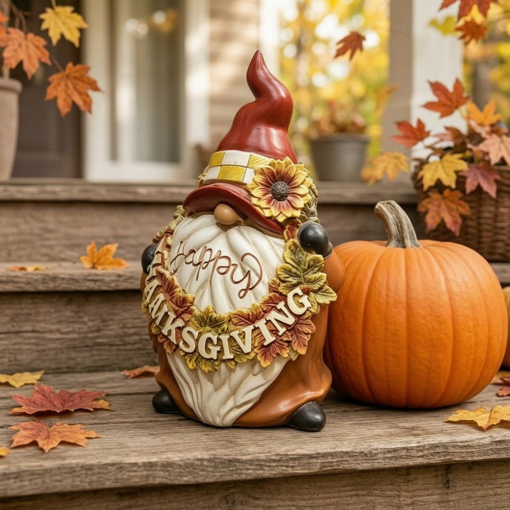 Thanksgiving Gnome Figurine Autumn Harvest Decor Sunflower Maple Leaf Cartoon Dwarf Statue Cute Fall Table Centerpiece f