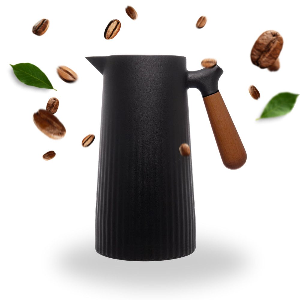Garrafa De Café Chá Térmica 1L Cabo Madeira Pressão Design Moderno