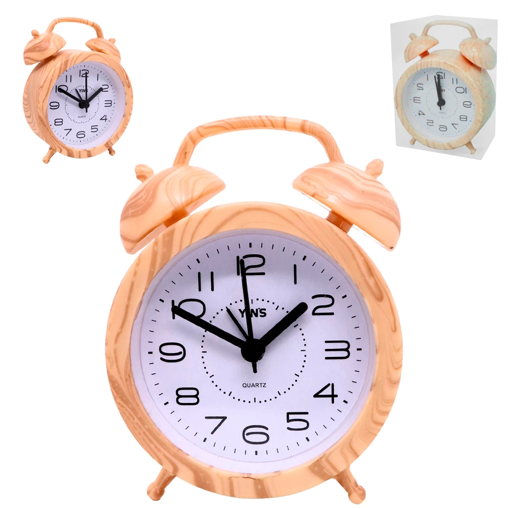 Relógio Alarme Despertador Plástico Simula MAdeira Redondo - COD 75715
