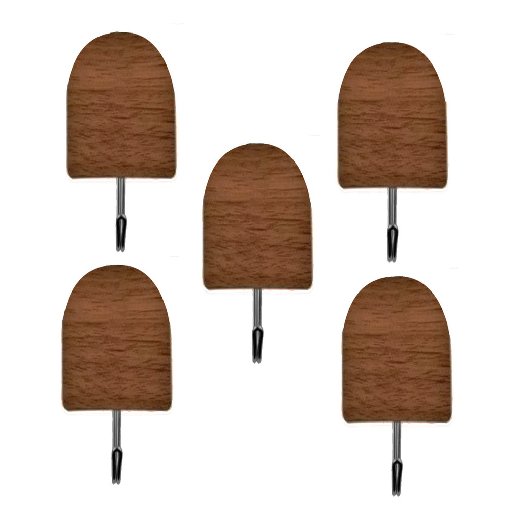 5 Gancho Adesivo Plastico Pp E Ferro Simula Madeira 5x3,2cm