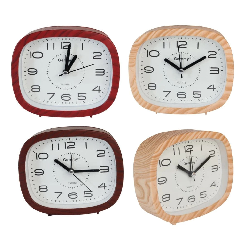 Relógio Alarme Despertador Oval Plástico Simula Madeira - COD 75722