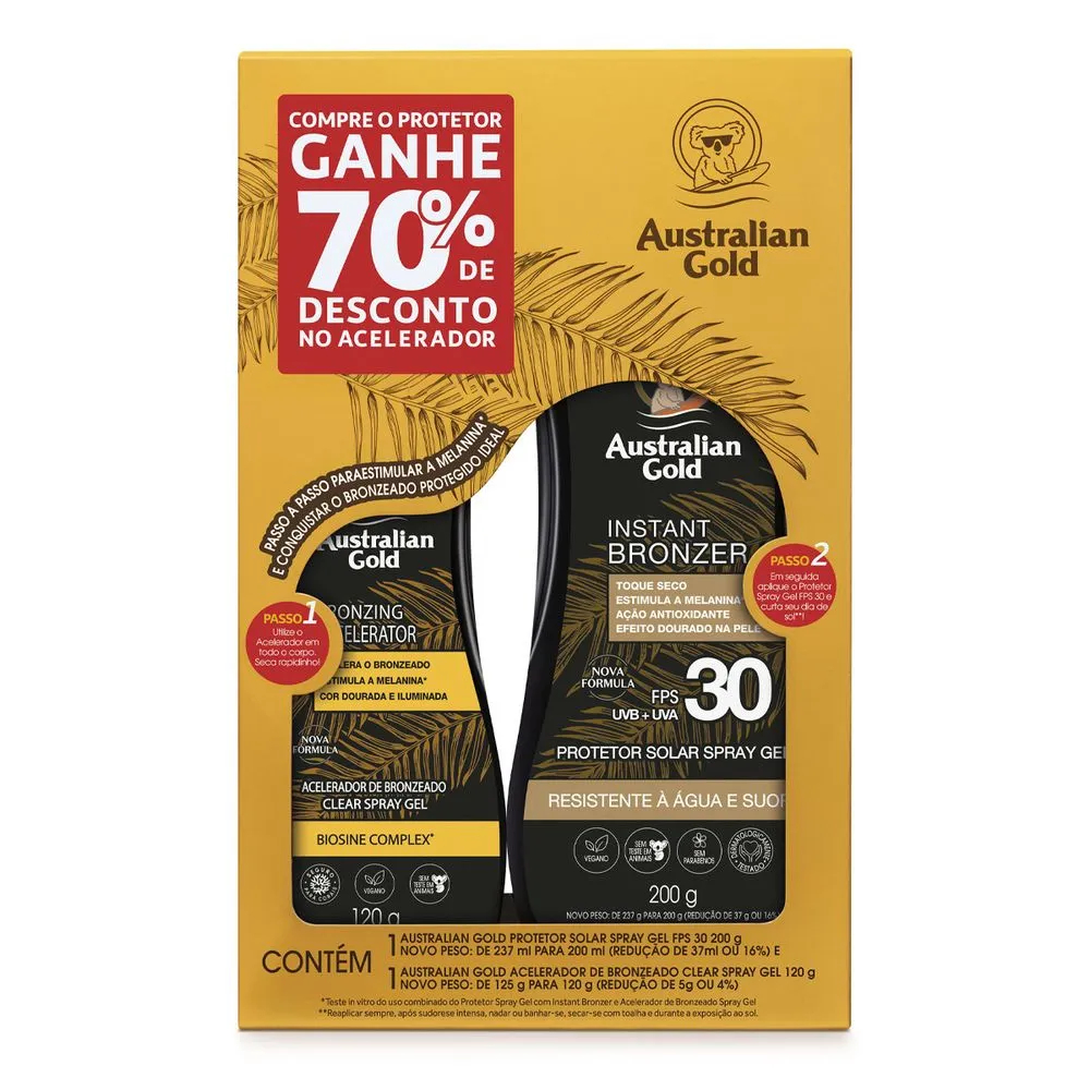 Kit Australian Gold Protetor Solar FPS30 + Acelerador Spray