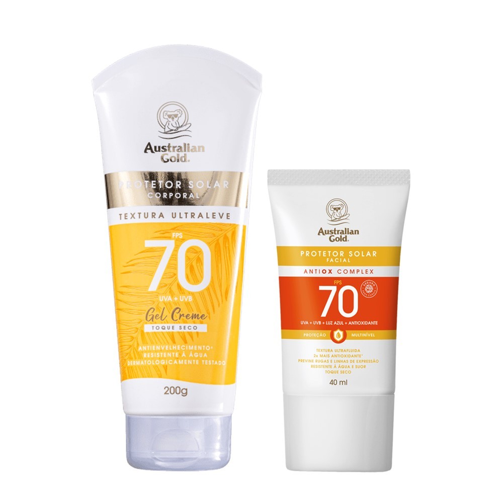 Kit Protetor Solar Corporal  200g FPS70 e Facial UVA UVB 40ml Australian Gold