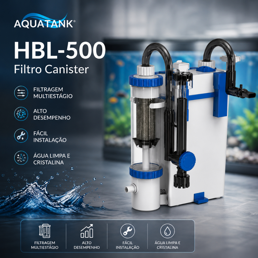 Filtro Mini Canister Ybf-500 + Mídias Brinde Hang On Aquatank HBL-500 Completo Com Mídia 500l/h Sunsun Ybf P/ Aquário