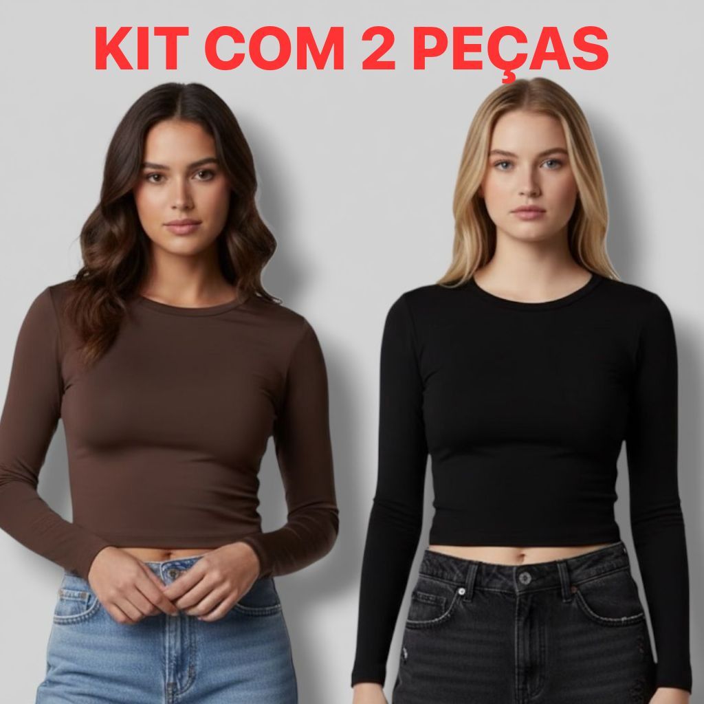 kit Blusa Manga Longa Feminina Blusa Feminina Blusinha feminina Baby Tee Cropped Manga Longa