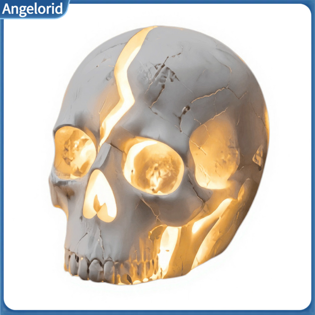 Illuminated Pathway Decor for Home Outdoor Decorative Cracked Skull Solar Garden Light Waterproof Halloween Lamp Auto On