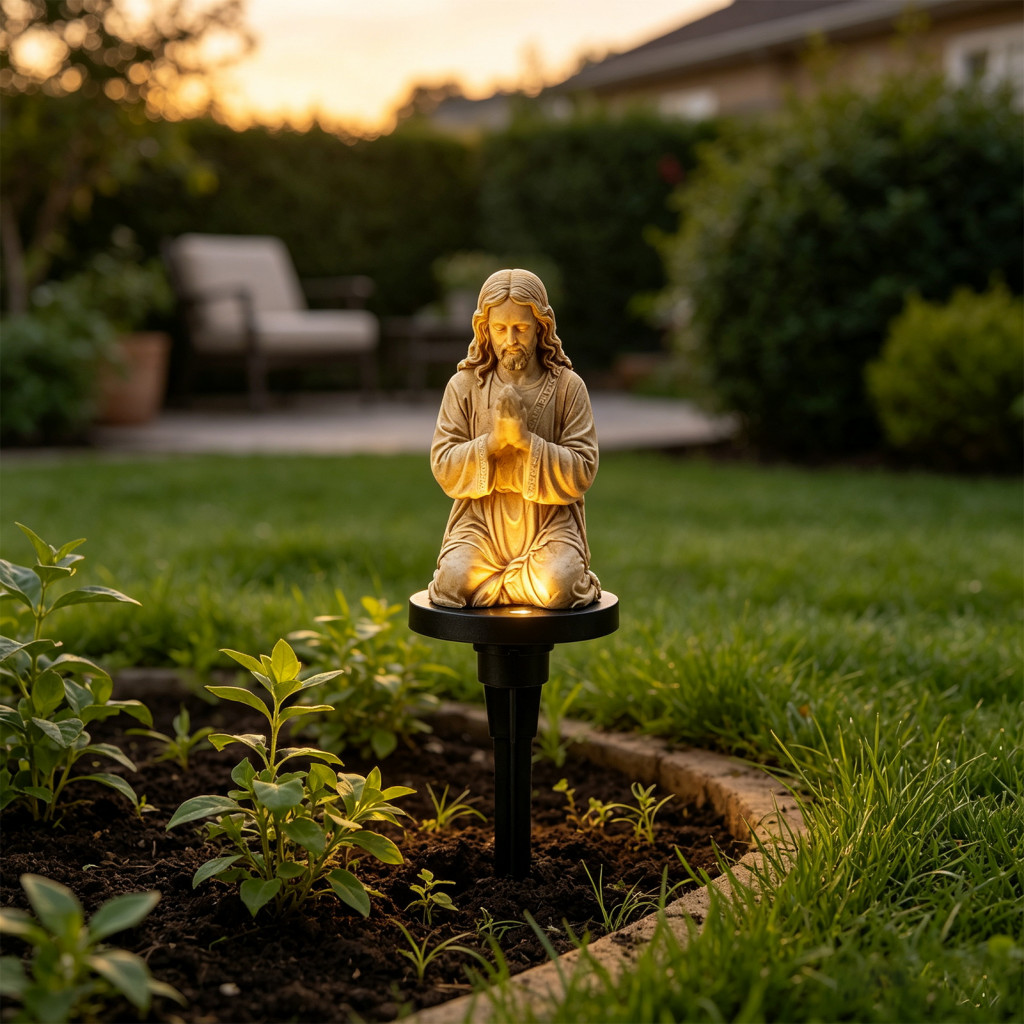 Solar Garden Stake Light Waterproof Resin Figure Sculpture Powered Auto On/off Outdoor Lawn Pathway Decor for Patio Yard
