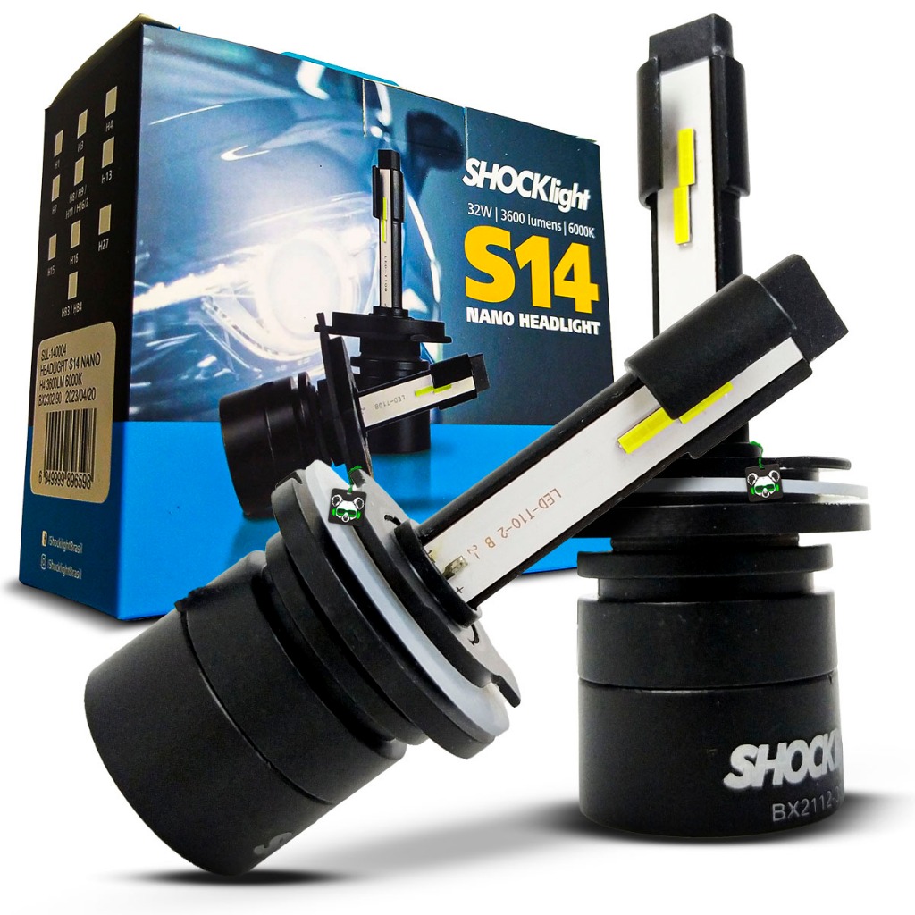 Par Lâmpada Shocklight Led Automotivo S14 Nano Headlight 3600 Lumens 6000k 32W Encaixe Modelo H15
