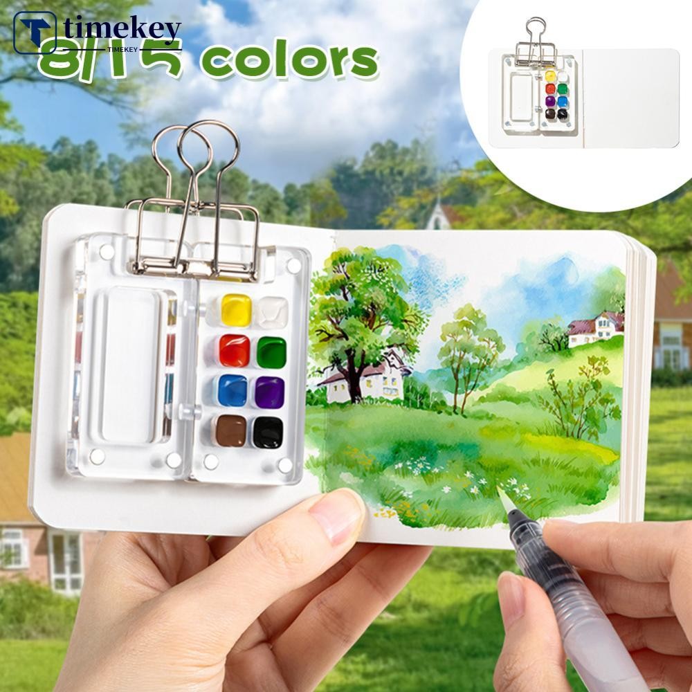 TIMEKEY Paleta De Desenho Portátil De Grade 8/15 , Mini Caixa De Cores De Madeira De Nogueira , Estojo De Aquarela De Vi