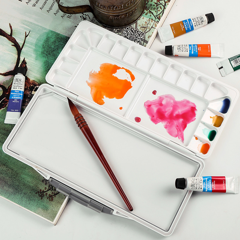 Paleta de cores aquarela Caixa hidratante Grande capacidade portátil Hard Flip Paleta de cores de 18 grades Tinta aquare