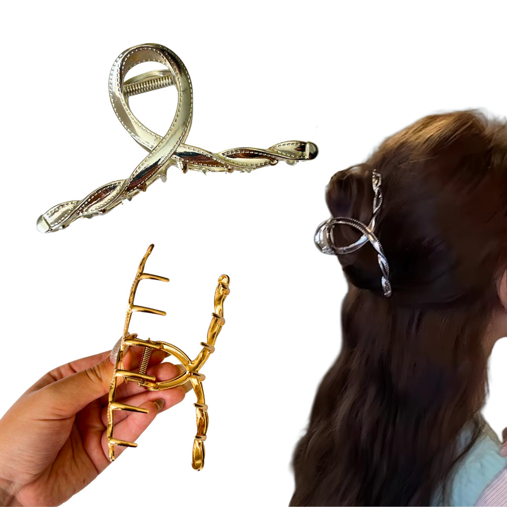2 Piranha De Metal Grande Presilha Prendedor De Cabelo Elegante Costura