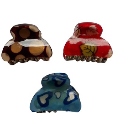 kit 3 piranha grampo prendedor de cabelo modelo estampado acrilico