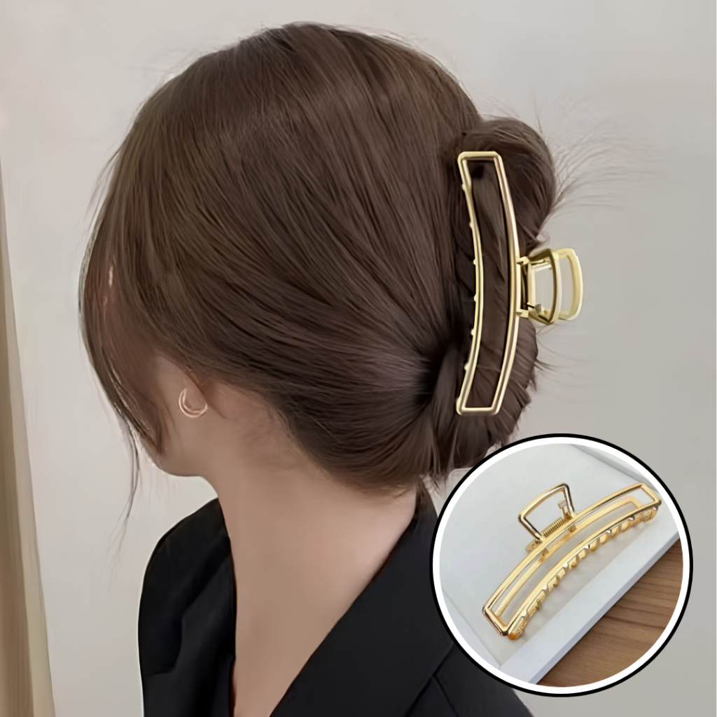 Piranhas de Cabelo de Metal Grande Prendedor de Cabelo Dourado Prata Acessórios