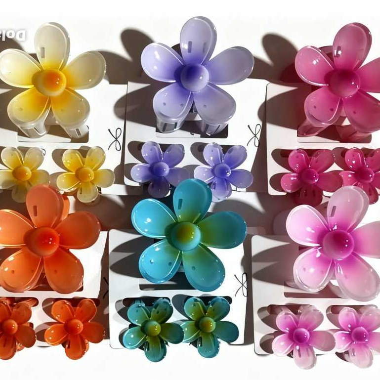 Kit 3 Presilhas Piranha Flor Grande – Prendedor de Cabelo Feminino Verão Aesthetic