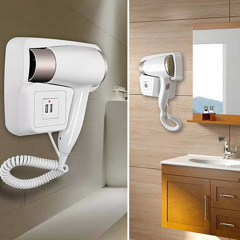 Secador De Cabelo Banheiro Hotel 1200W Profissional de Parede Branco no BRASIL 110v/220v