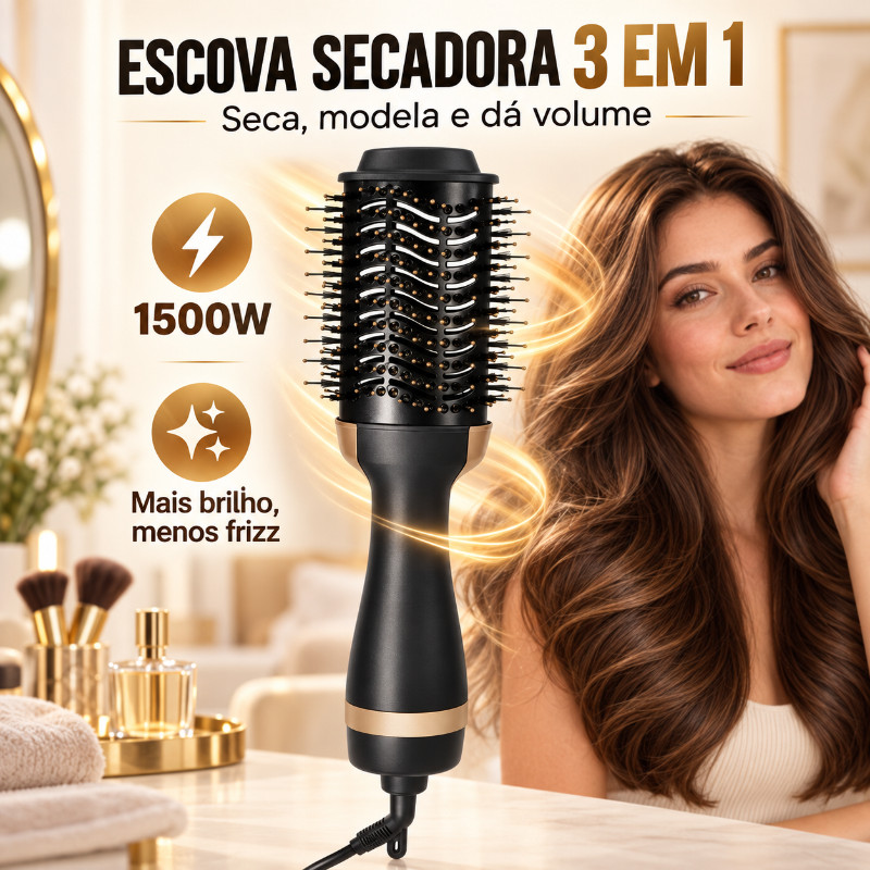 Escova Secadora 4 em 1 110V/220V | Seca Alisa, Modela e Dá Volume com Anti Frizz e Envio Rápido do Brasil
