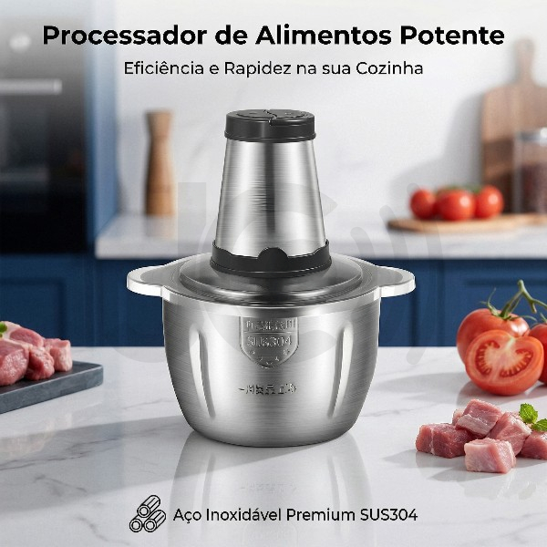 Moedor Triturador Processador Elétrico 2L/3L Multifuncional Seguro 110V/220V Alimentos Carnes Legumes Aço Inox NO BRASIL