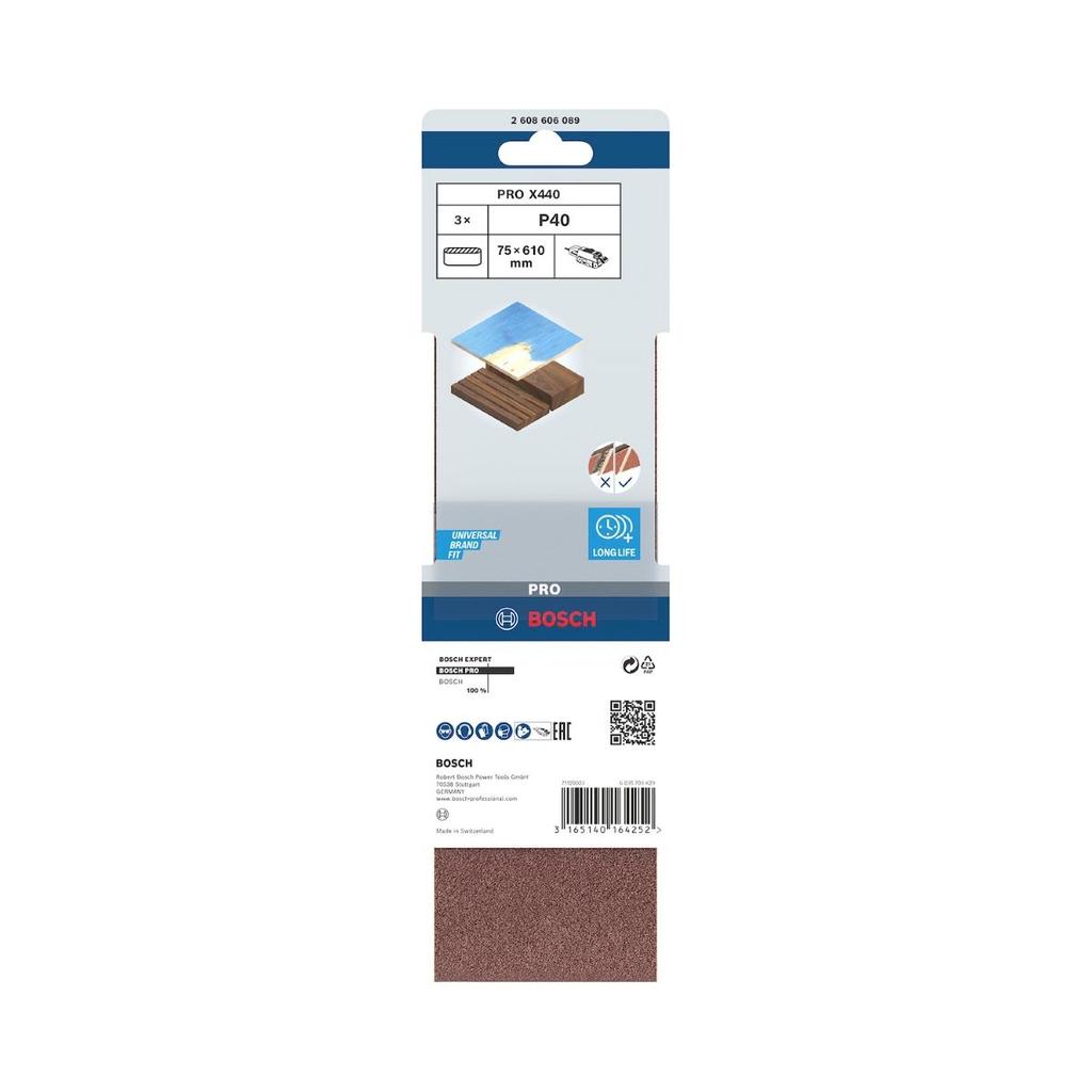 Cinta De Lixa Bosch Pro X440 75X610mm Grano 40 3Un