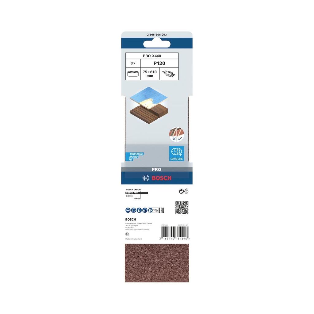 Cinta De Lixa Bosch Pro X440 75X610mm Grano 120 3Un