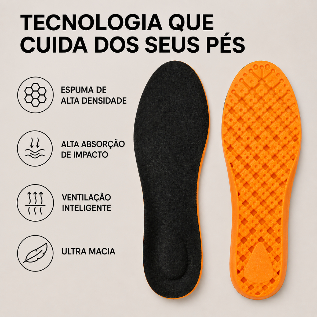 Palmilha Gel P.u Confortável Macia Ideal Para Quem Trabalha em Pé Anatômica Uso Diário Shock Zero