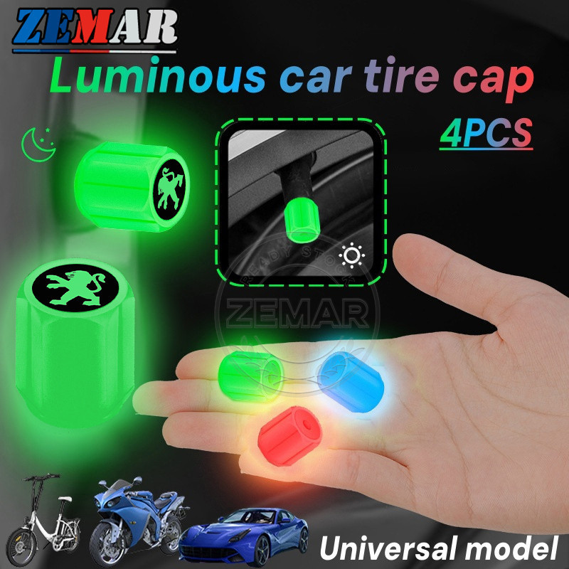 4 Unidades de Tampas de Válvula de Pneus Luminosas para Carro Peugeot, Motocicleta, Bicicleta, Capa Noturna RJWB
