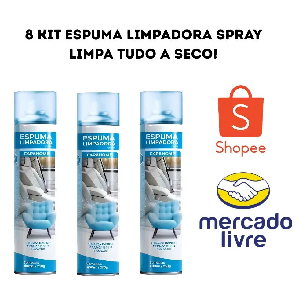 Kit 8 Espuma Limpadora Etaniz Spray 400ml Limpa Tudo Seco