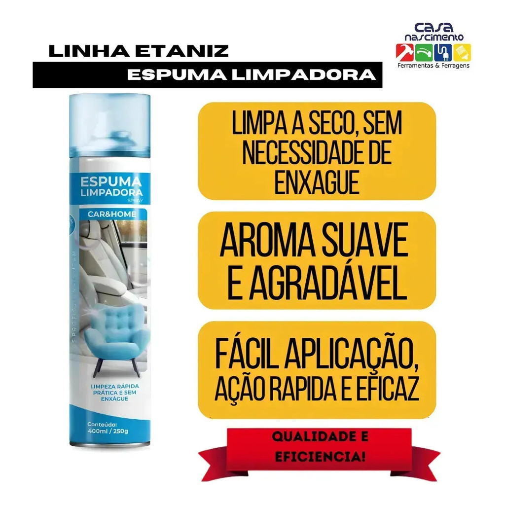 Spray Espuma Limpadora Etaniz Car Home 400ml Limpa Tudo Seco