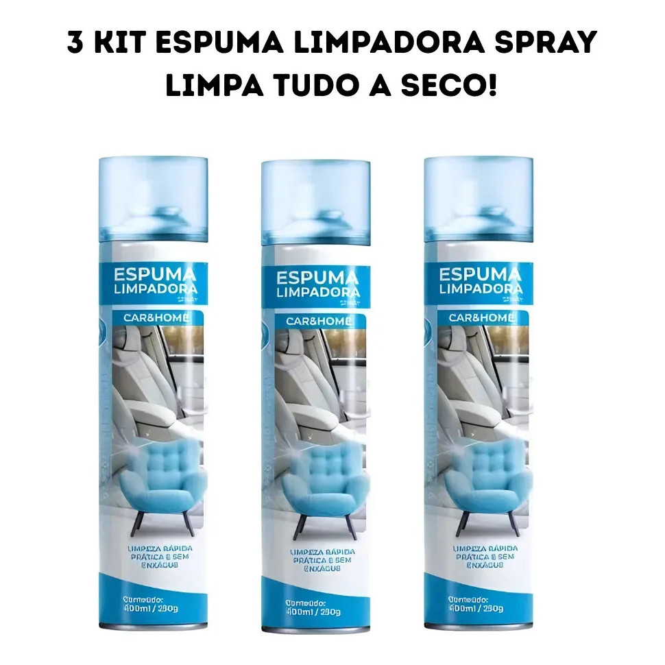 Kit 3 Espuma Limpadora Etaniz Spray 400ml Limpa Tudo Seco